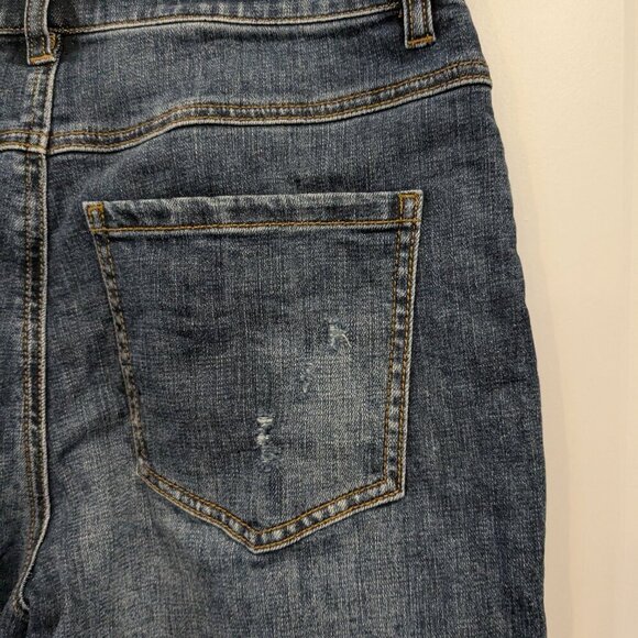 CAbi Straight Button-Fly Jeans Women's 8 Distressed Blue Dark Wash Denim #6068 - Picture 10 of 15